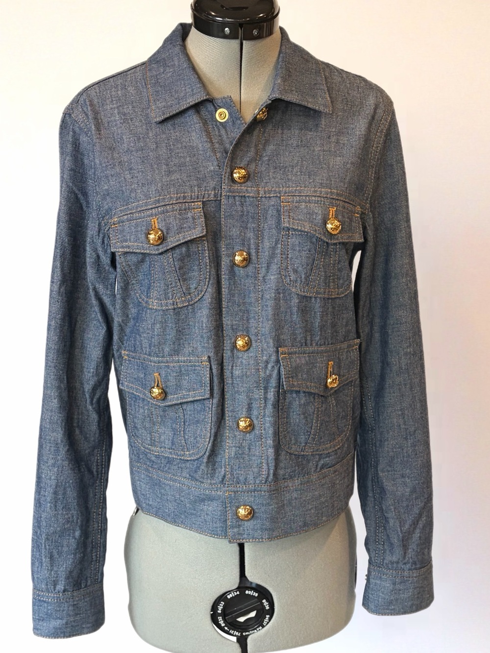 Celine Trucker Jacket, Chambray, Triomphe Gold Buttons, XS, like new
